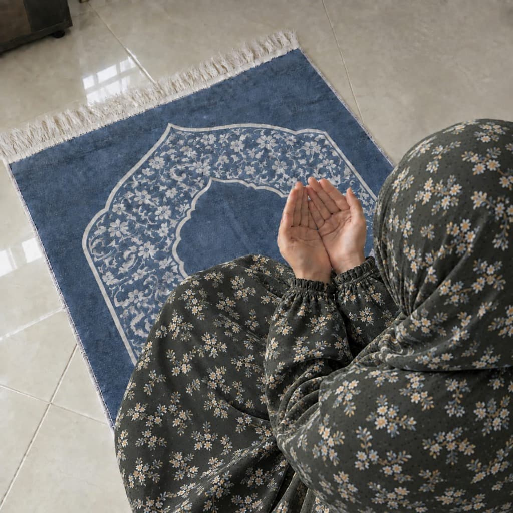 Al-Fatima Elegant Modest Lawn Namaz Chadar - Olive Sage Meadow