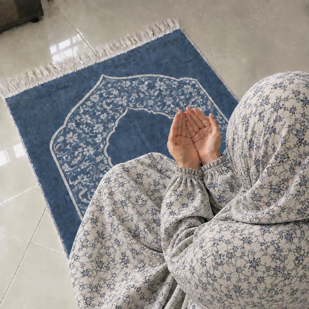 Al-Fatima Premium Breathable Lawn Namaz Chadar - Pewter Slate Flora